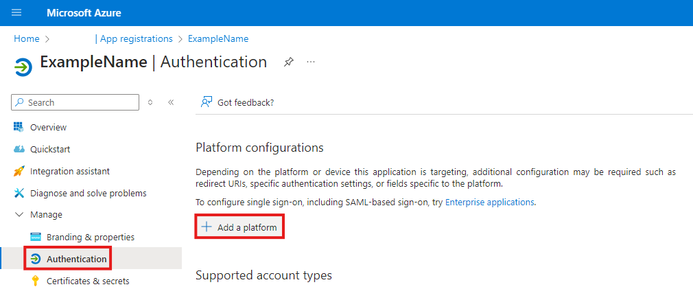 Entra add authentication platform example