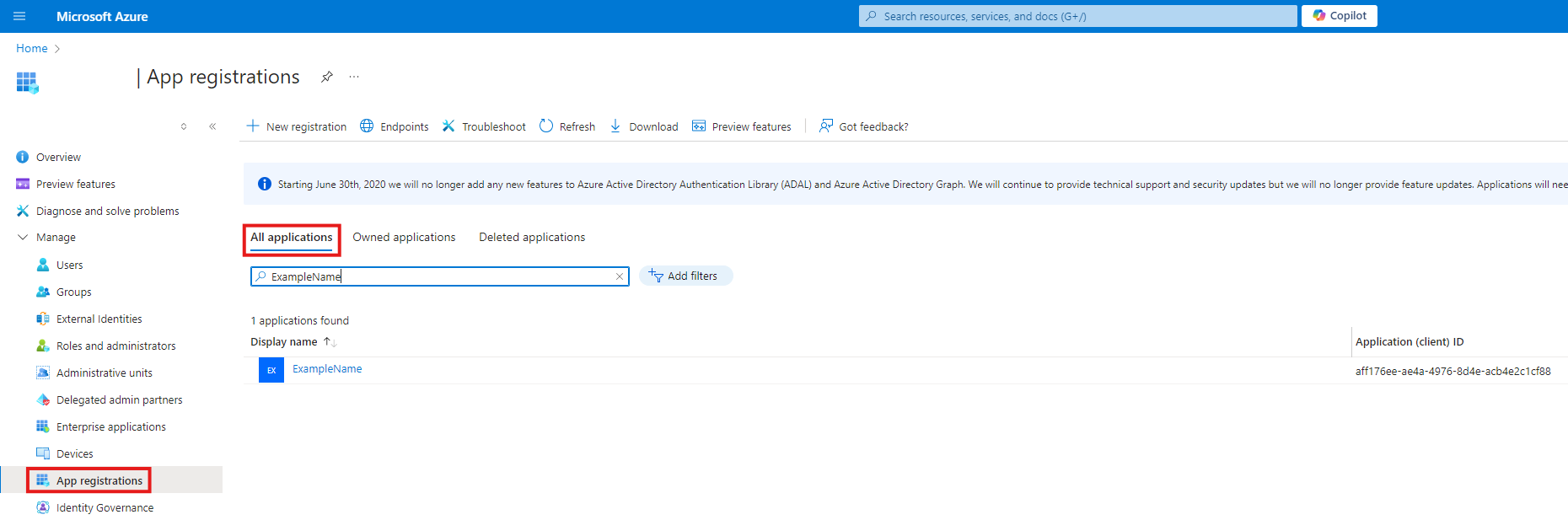 Entra app registration navigation example