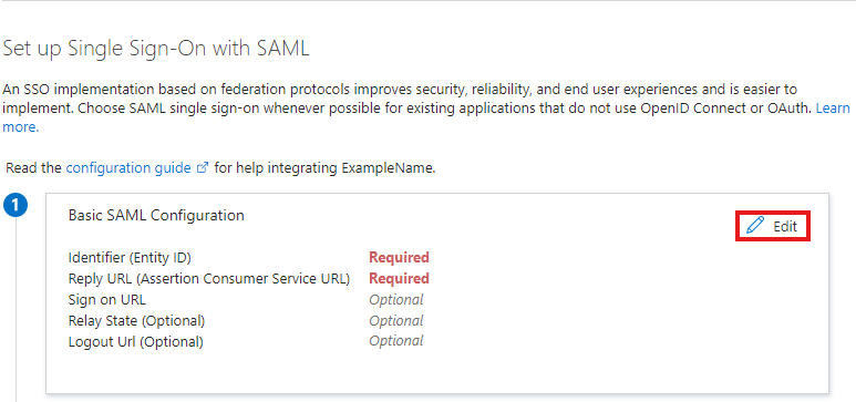 Entra SAML edit button