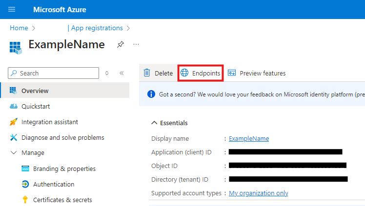Entra endpoints button