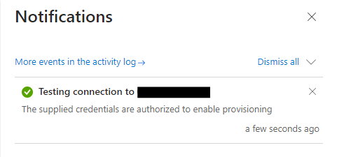 Entra provisioning test connection success notification