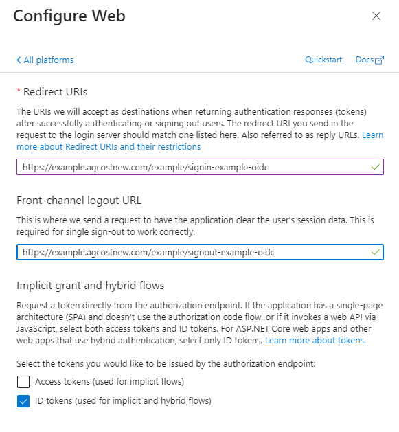 Entra platform configuration example
